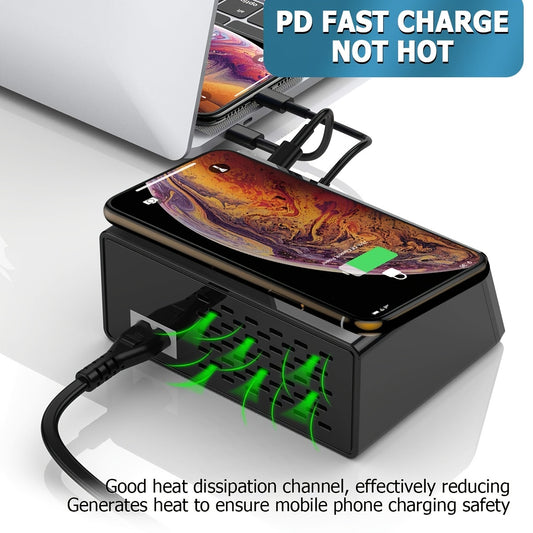 PD20W Total 100W ,8-port USB Fast Charger 3.0QC, 15W Fast Wireless Charging, USB Hub Fast Charging Station Compatible With All Smartphones And For IPads, Camera Headsets, For Samsung\u002FAndroid\u002FOther USB Devices