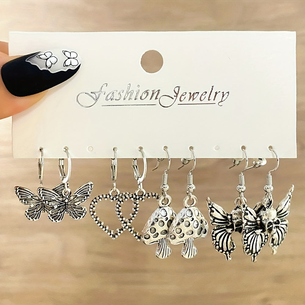 Punk Vintage Ancient  Snakes Butterfly Sword Skull Earrings Set 9 Pairs