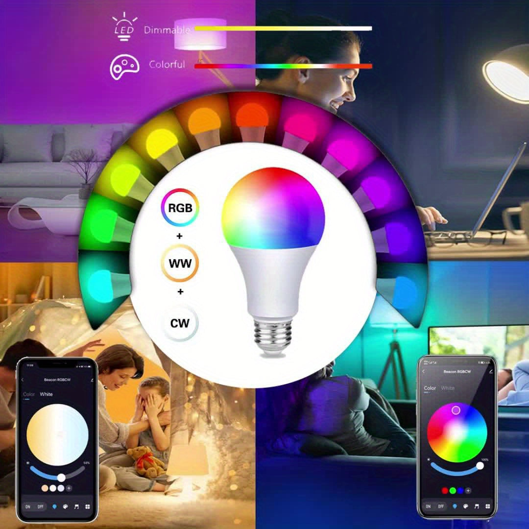 Intelligente Glühbirne für das Schlafzimmer zu Hause, kabellose Glühbirnen mit Steuerung über die Tuya Smart- und Smart Life-App, RGB+WW+CW-LED-Farbwechselbirnen, dimmbare Musiksynchronisation, A19 E26 9 W 800 LM, unterstützt Alexa nicht (es sei denn, Sie