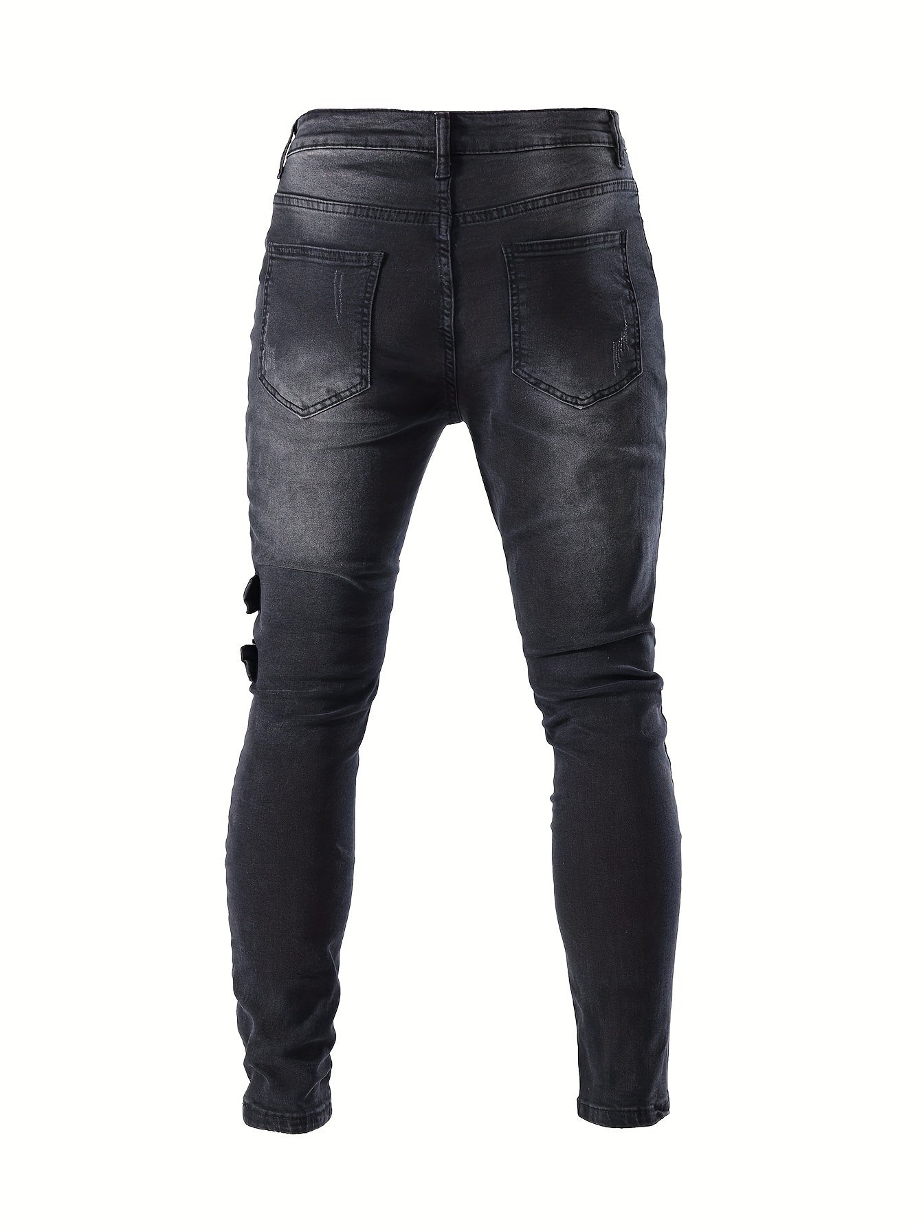 Men's Chic Skinny Biker Jeans, Casual Street Style Medium Stretch Denim Pants