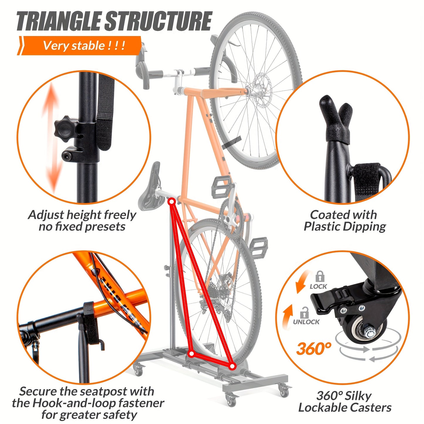 1 support de vélo vertical, support de rangement pour vélo d&#39;intérieur autoportant, support de sol pour vélo vertical, support de vélo d&#39;intérieur avec hauteur réglable pour garage et appartement – pour roues jusqu&#39;à 29&quot;