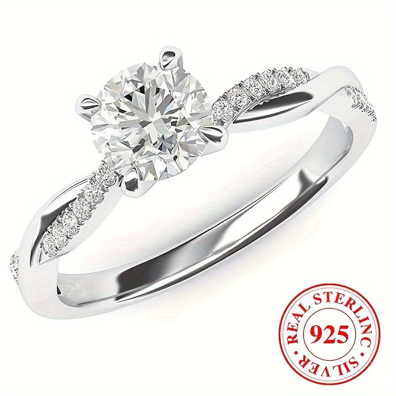 925 Sterling Silver Promise Ring Inlaid Shining Zirconia Classic Solitaire Design Engagement \u002F Wedding Ring High Quality Jewelry