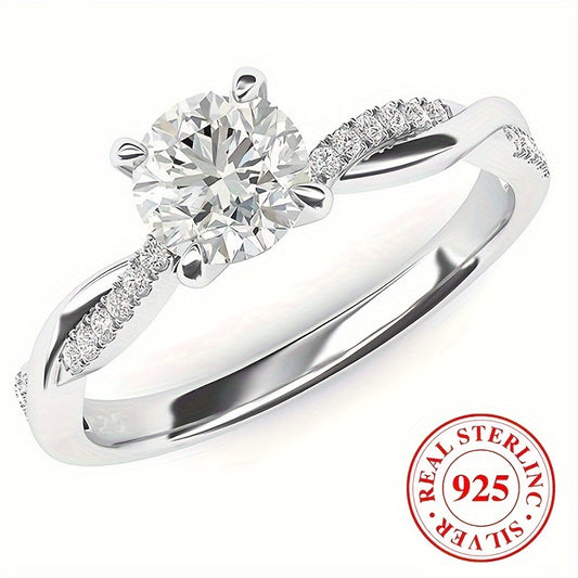 925 Sterling Silver Promise Ring Inlaid Shining Zirconia Classic Solitaire Design Engagement \u002F Wedding Ring High Quality Jewelry