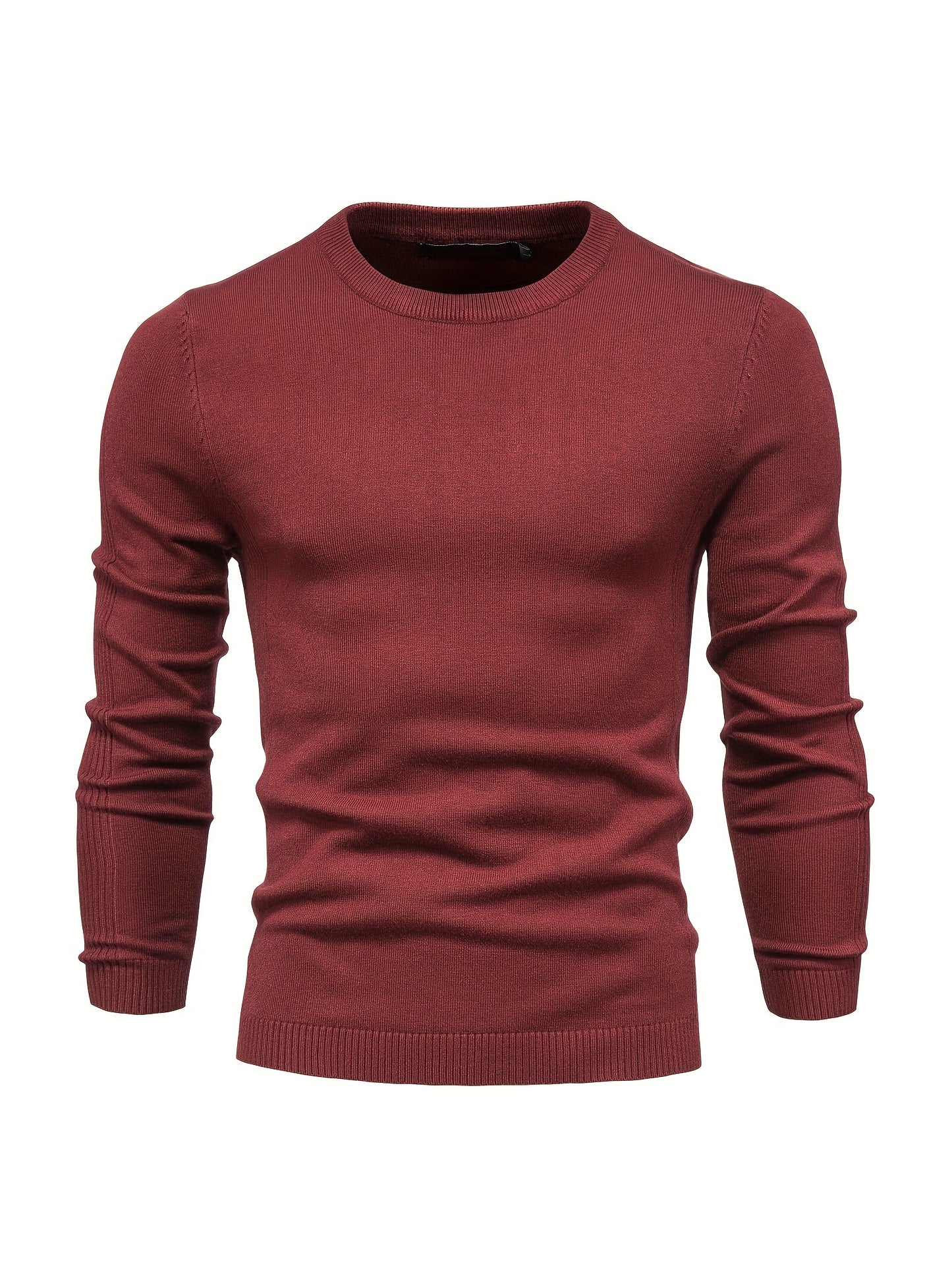 Herren einfarbiger Strick pullover mit Rundhals ausschnitt, schlank