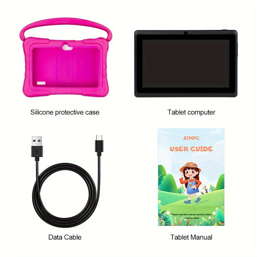 7 pouces Tablette 32GB ROM 2GB RAM Pour Android11 Tablette Pour Enfants 3-14 Avec 2.4G WiFi, GMS, Protection Des Yeux, Contrôle Parental, Tablette Éducative Avec Étui En Silicone