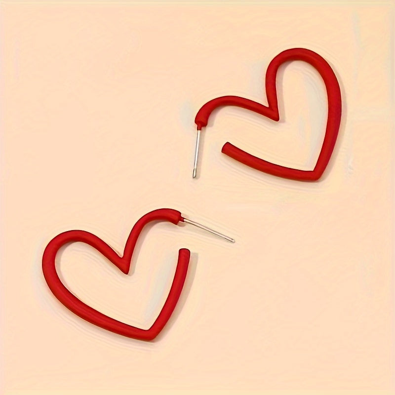 Red Heart Shape Hoop Earrings Elegant Style Jewelry Trendy Gift For Women Valentine's Day Gift