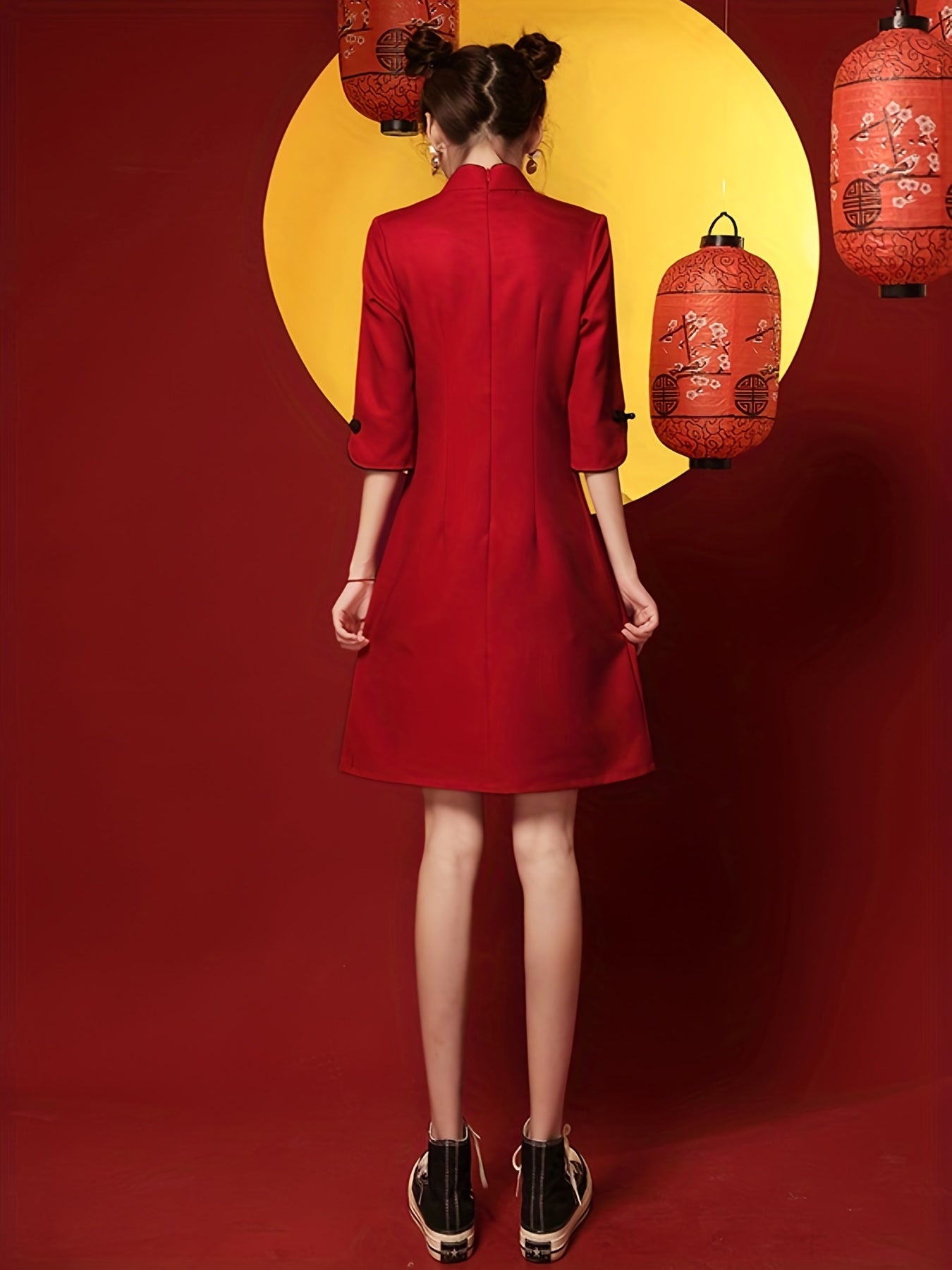 Vestido de Cheongsam de la impresión de la muchacha, vestido delgado de Qipao del estilo chino del vintage, ropa de las mujeres