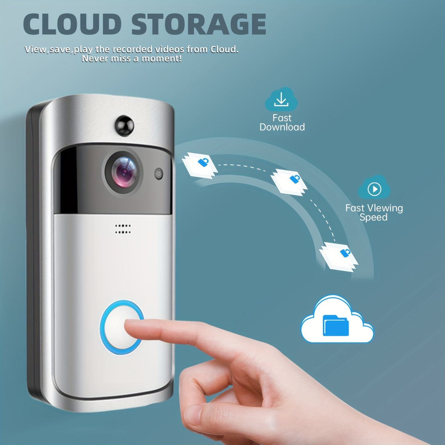 Wireless Video Doorbell Camera With Chime, Home Security Camera Doorbell With Cloud Storage, WIFI Video Doorbell, Night Vision, 2-Way Audio, Battery Powered, PIR Motion Detection, Silver Color