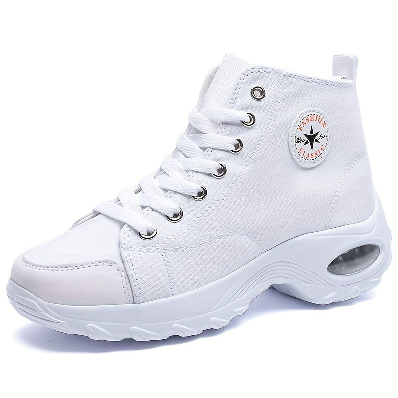 Women's Solid Color Casual Sneakers, Lace Up Soft Sole Platform Walking Skate Shoes, High-top Versatile Canvas Shoes