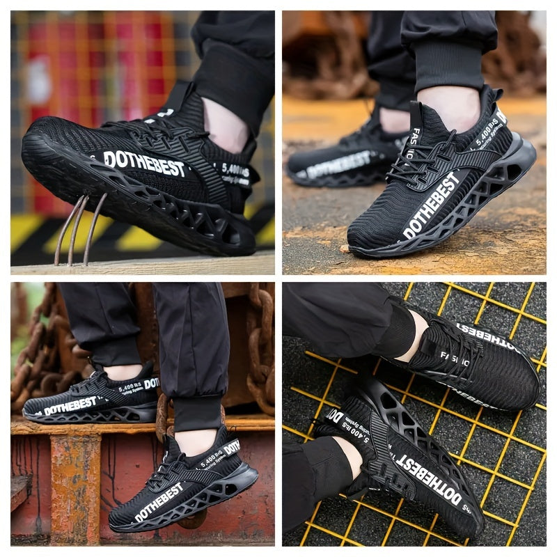 PLUS SIZE Men's Steel Toe Puncture Proof Anti-skid Work Safety Shoes, Breathable Woven Knit Industrial Construction Sneakers