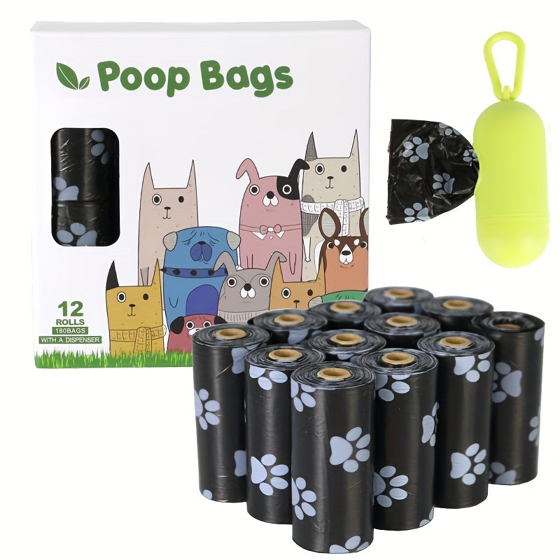 180pcs\u002F12 Rolls Pet Poop Bags, With 1pc Dispenser, Portable Pet Cleaning Supplies, Cleaning Tools