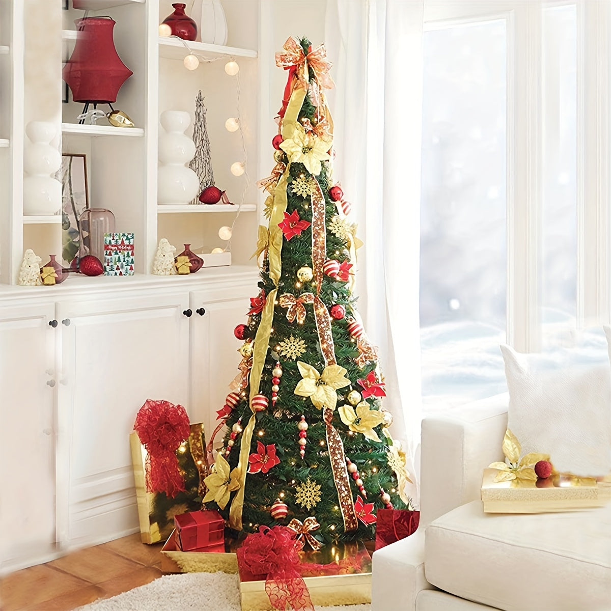 3.94ft\u002F4.92ft\u002F5.9ft Scalable Christmas Tree Folding Christmas Tree Pagoda Tree With Lights Christmas Decoration