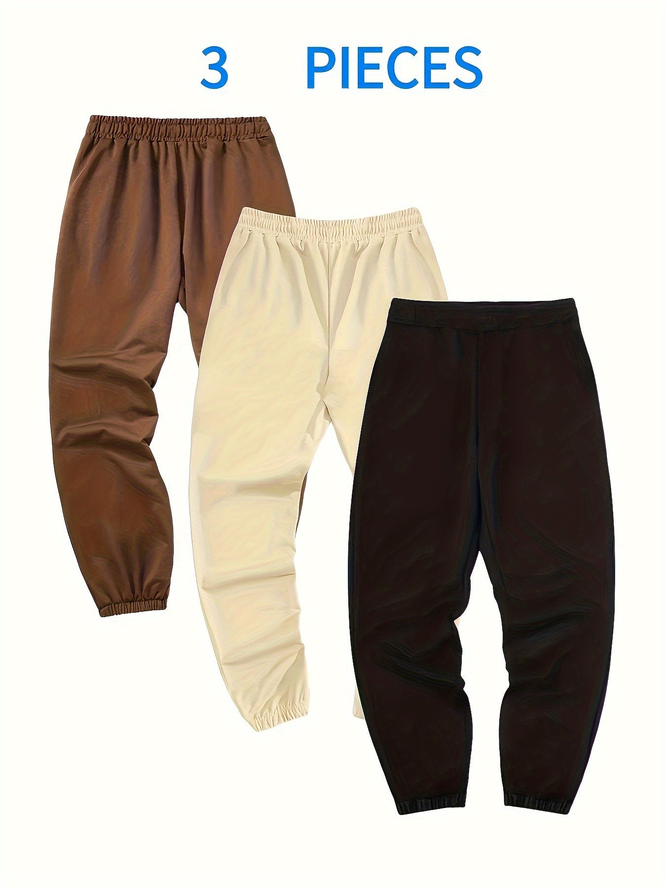 3 piezas de pantalones de chándal sólidos, pantalones de chándal con cordón sueltos pantalones casuales de hombre ligeramente elásticos para hombres primavera otoño correr jogging