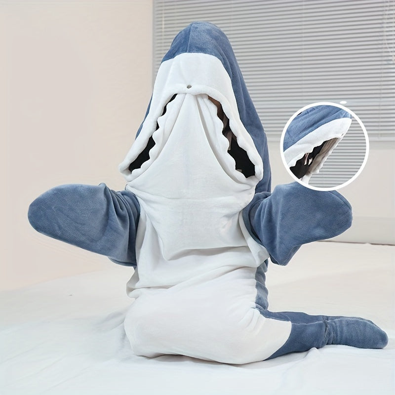 1pc Shark Blanket For Adult, Reversible Flannel Embroidered Wearable Shark Blanket, Super Soft Cozy Flannel Hoodie, Shark Blanket Hoodie Sleeping Bag, Wearable Fleece Throw Blanket