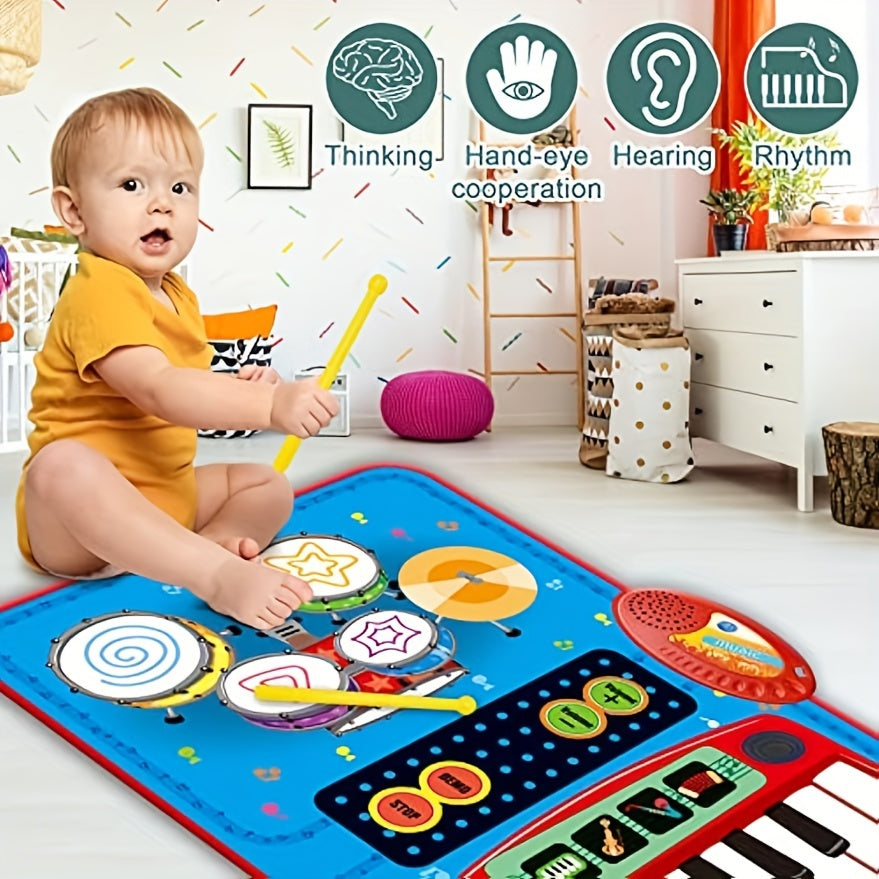 2 In 1 Musical Toys, Musical Blanket Toddler Piano & Drum Mat With 2 Sticks, Learning Floor Blanket, Birthday Gifts For 1 2 3 Year Old Boys & Girls