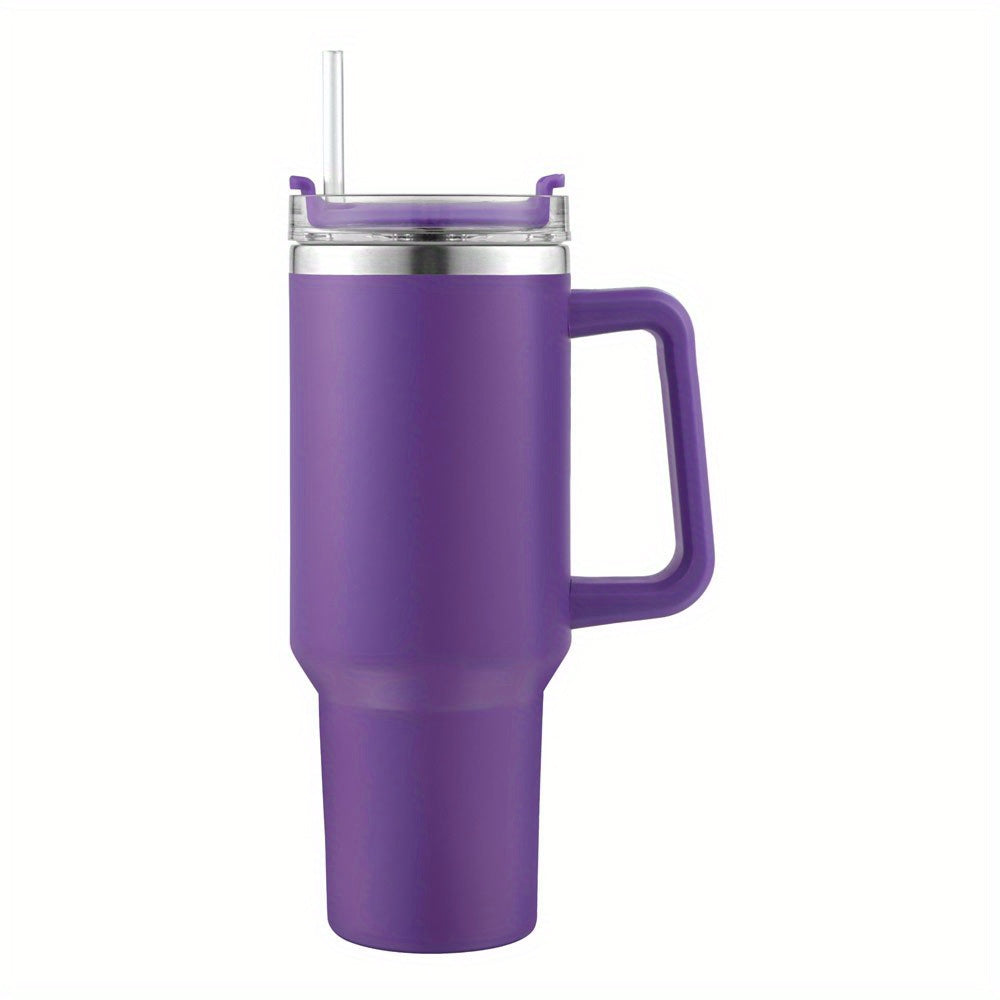 1 unid reutilizable vacío vaso con paja 40oz, doble capa de acero inoxidable aislado beber taza, coche práctico taza con mango