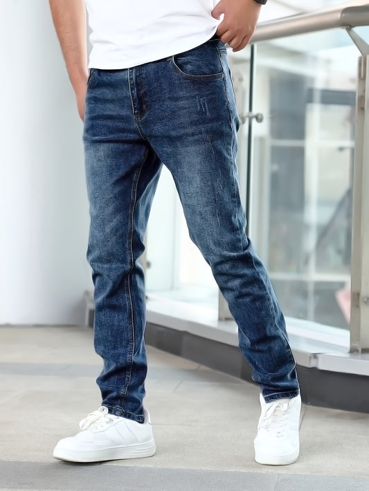 Calça jeans masculina casual de estiramento médio, calça jeans de design clássico