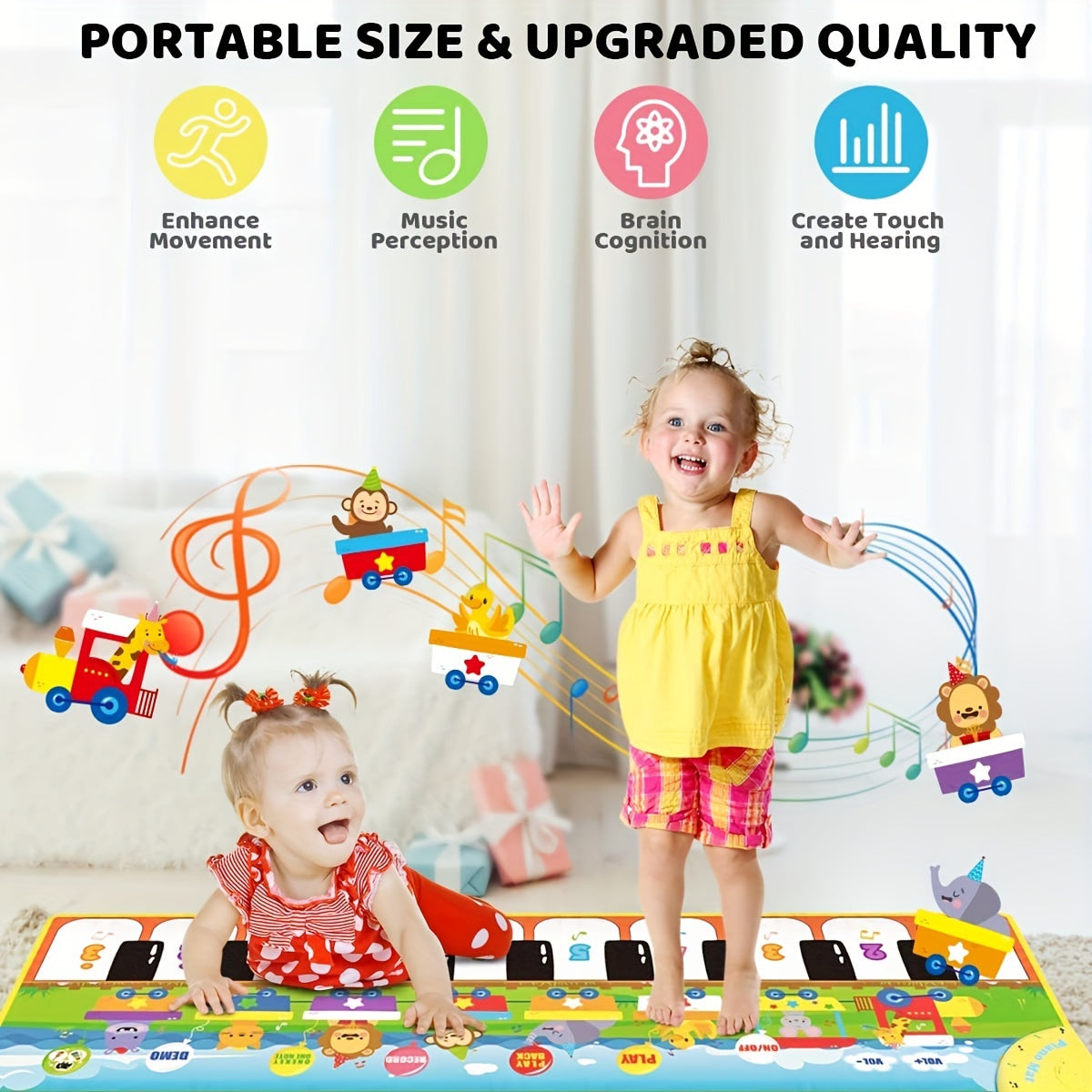 Musical Piano Mat For Kids, Floor Dance Toy With 10 Songs, 8 Animal Sounds, 5 Modes. Children's Keyboard Blanket Music Touch Game Mat, Music Early Education Toy, Gift For Toddler Girls Boys