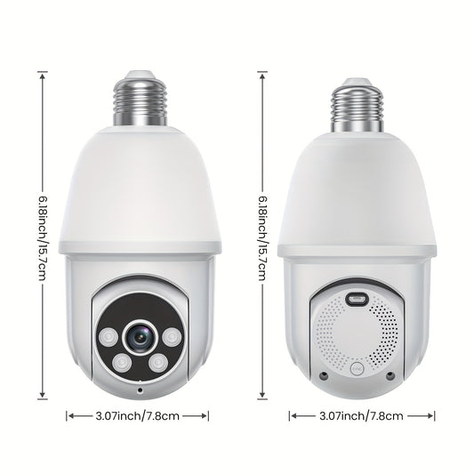 Câmera de segurança doméstica com lâmpada Câmeras WiFi internas externas sem fio com detecção humana inteligente de IA, alerta instantâneo, visão noturna colorida, vigilância panorâmica panorâmica de 355 ° e áudio bidirecional, com base em E27