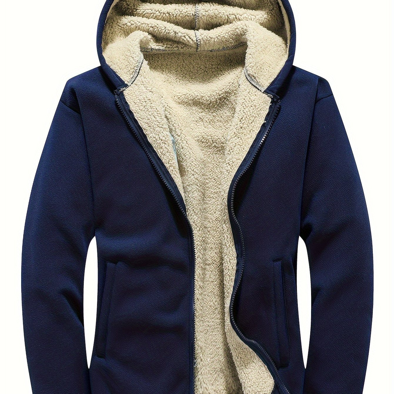 Plus Size Men's Casual Zip Up Fleece Hoodies, Long Sleeve Hooded Sweatshirt Jacket Coats