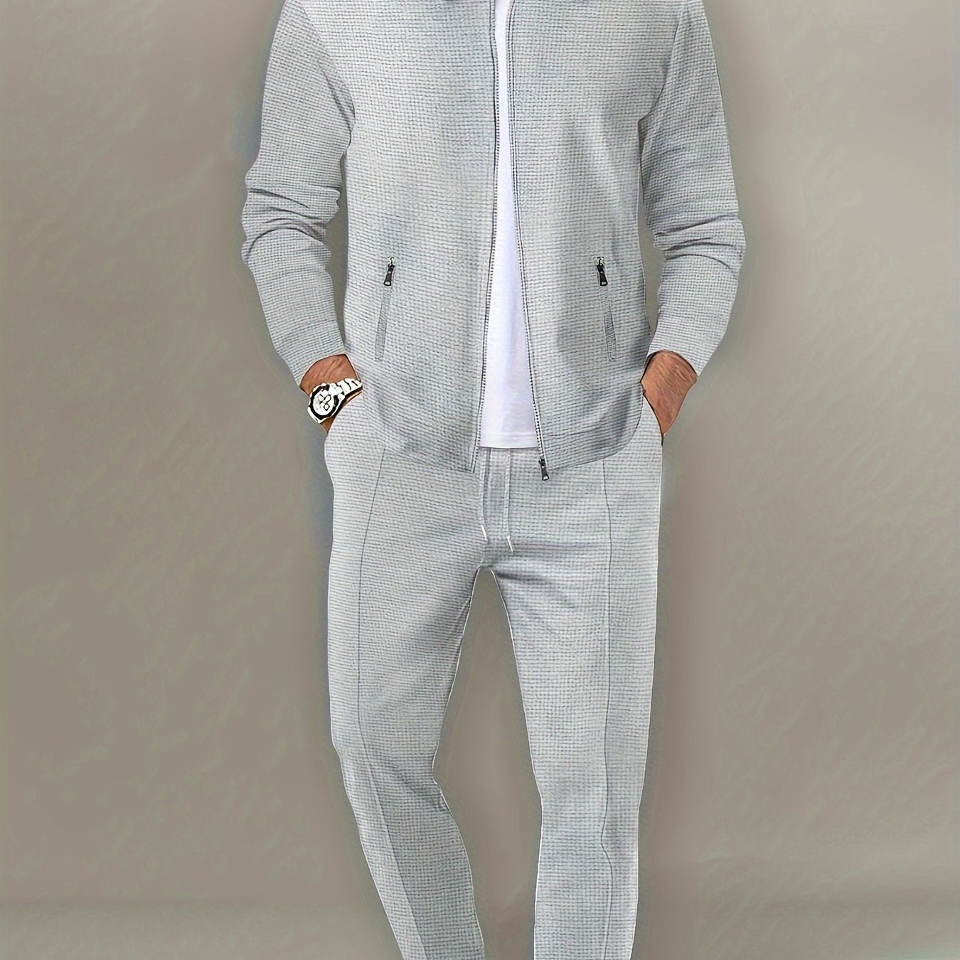 Waffel-Solid-Klassische Herren-Athletische 2 Stück Trainings anzug Set lässig mit Reiß verschluss Sweat suits Langarm Jacke und Jogging hose Set für Gym Workout Laufen