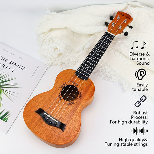 High-Quality 21-Inch Peachwood Ukulele, Natural Wood Color, With Archback Design For Enhanced Resonance. Perfect Gift For Adult Beginners And Hawaiian Style Play. Ideal Christmas Or Birthday Present.