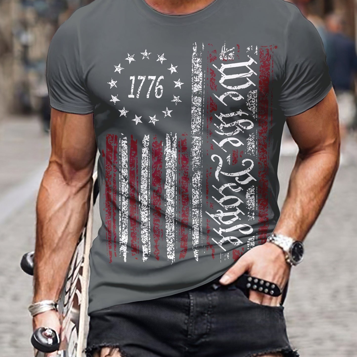 Independence Day Retro T Shirt, Plus Size Men's National Flag Graphic Print T Shirt Tees Tops For Summer, Men Clothing