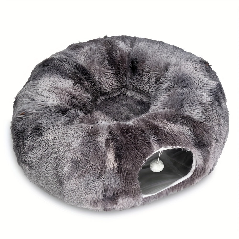 Warm plush cat and dog tunnel bed large tube playground toys foldable, suitable for indoor cats kittens puppies rabbits