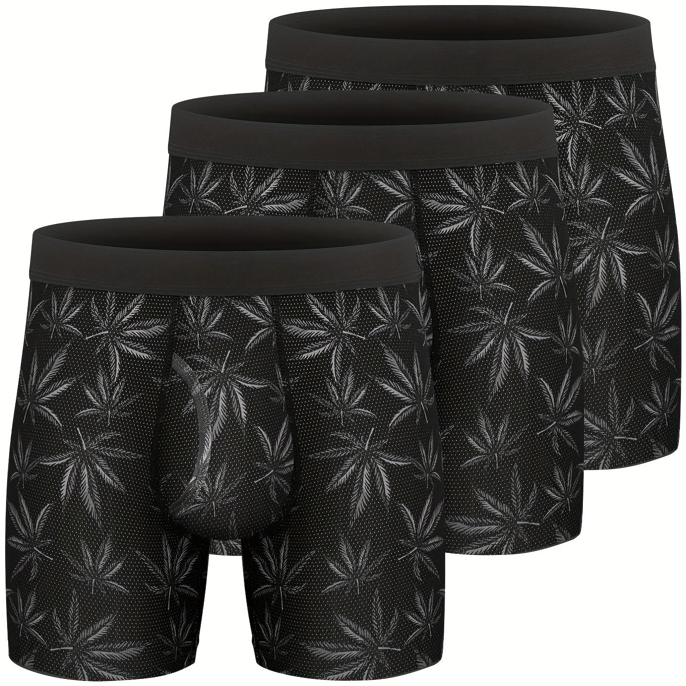 3pcs Men's Fashion Cartoon Leaf Print Boxer Briefs