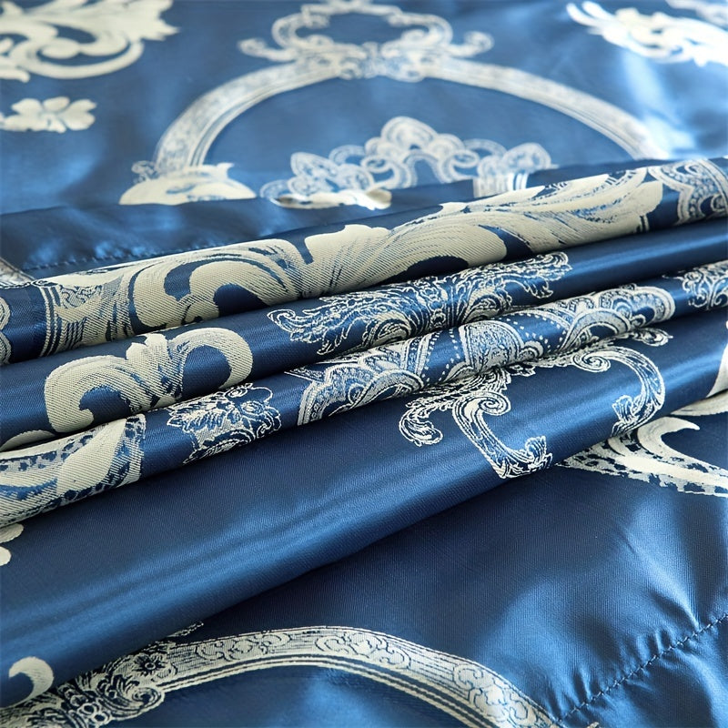 Conjunto luxuoso de capa de edredom jacquard de cetim europeu de 3 peças - roupa de cama macia e sedosa para quarto e quarto de hóspedes (capa de edredom de 1 peça + fronhas de 2 peças)