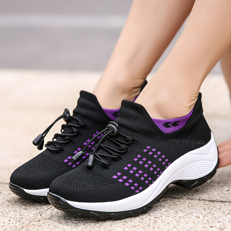 Women's Lightweight Knit Socks Shoes, Low Top Lace Up Breathable Casual Shoes, Women's Fashion Sport Footwear