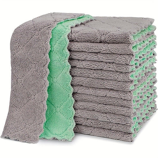 20pcs Kitchen Dish Cloths, Super Absorbent Microfiber Cleaning Cloth For Cleaning Dishes, Kitchen, Bathroom, Car (Grey & Green)