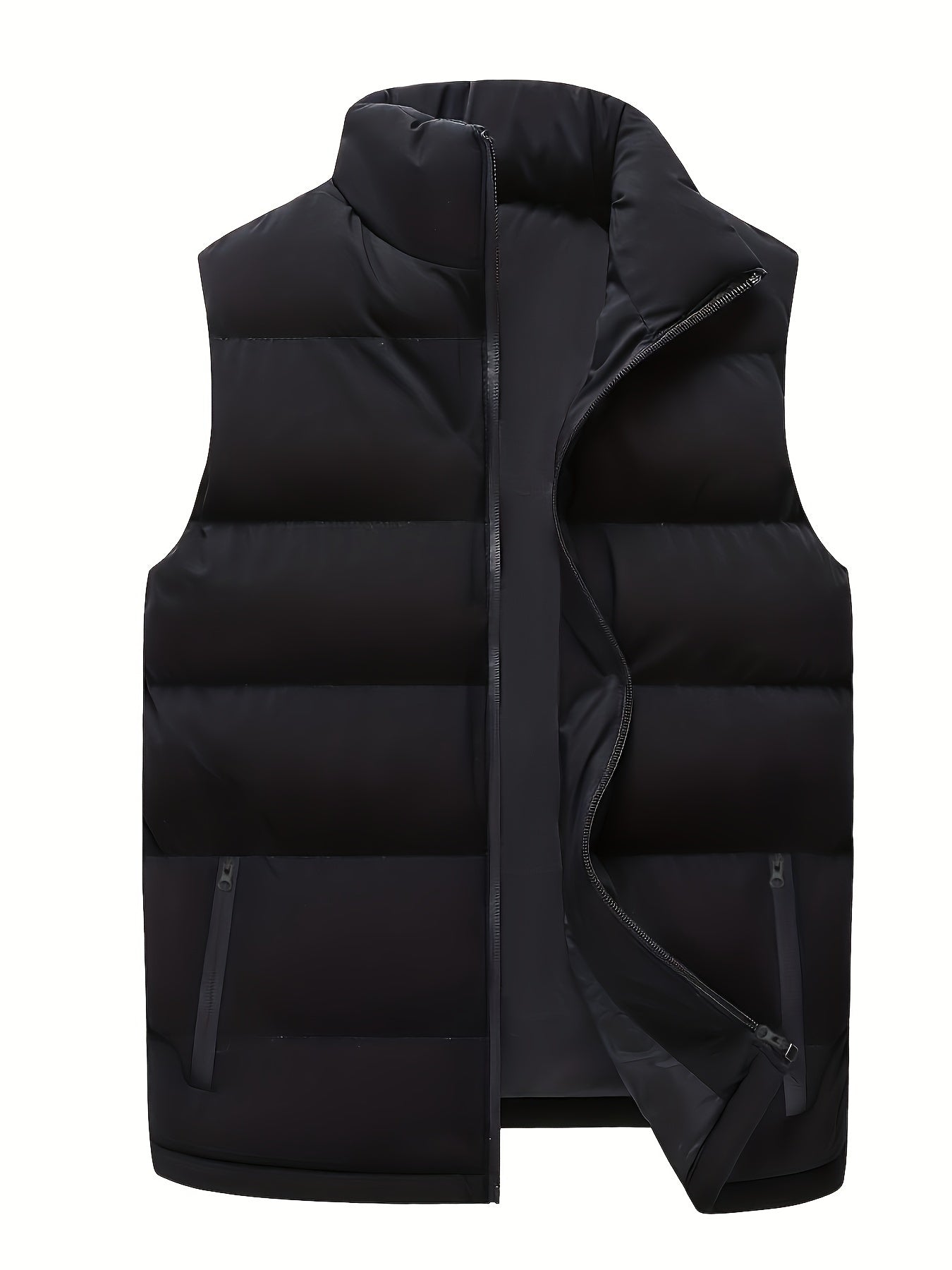 Plus Size Men's Solid Puffer Vest Jacket, Fashion Casual Thick Sleeveless Fall Winter Tops, Men's Clothing