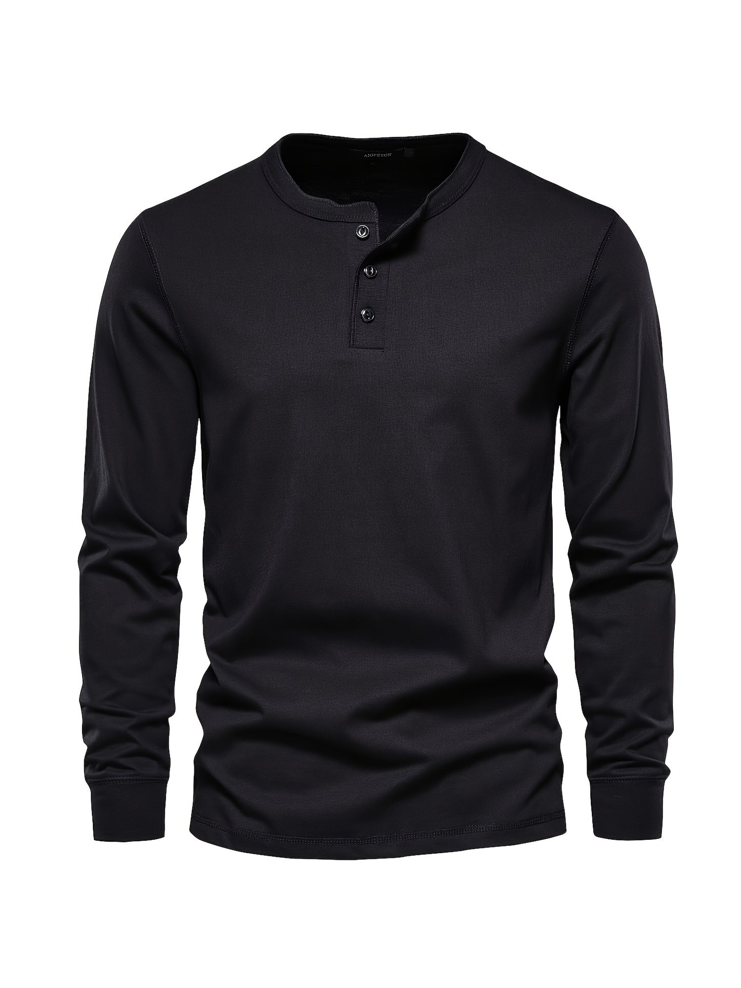 Men's Henley Collar Long Sleeve Cotton T Shirt