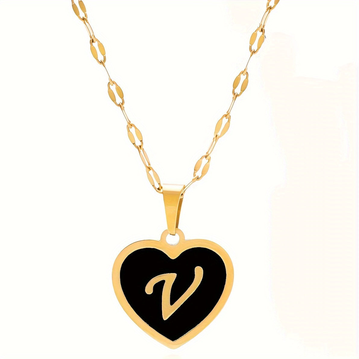 1pc Fashionable Exquisite Heart-shaped Pendant Necklace, Stainless Steel Bamboo Chain Necklace, 26 English Letter Pendant Necklace For Men