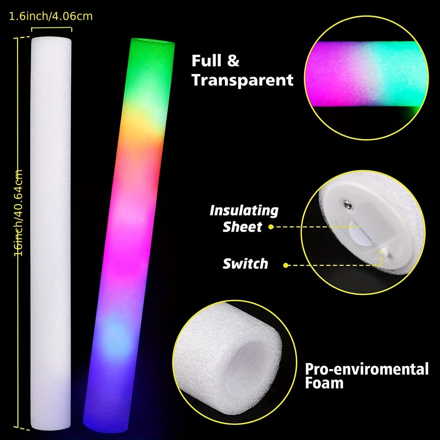35 عصا توهج بالجملة للحفلات توهج في الظلام لوازم الحفلات أعواد لمعان النيون أعواد فوم ليد مع 3 أوضاع ملونة وامضة لحفلات الزفاف حفلة عيد الميلاد عيد الميلاد حفلة عيد الهالوان صالح