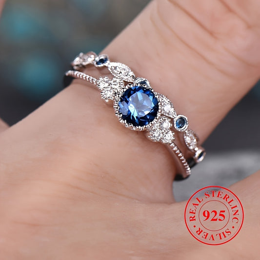 2pcs 925 Sterling Silver Stacking Rings Paved Shining Gemstone Symbol Of Beauty And Romance Engagement \u002F Wedding Ring High Quality Jewelry