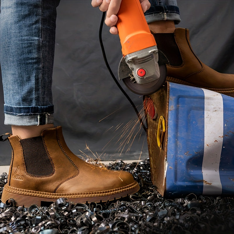 Herren Chelsea Arbeits stiefel, Stahlzehen-Anti-Smash-Freizeit stiefel für Outdoor-Aktivitäten