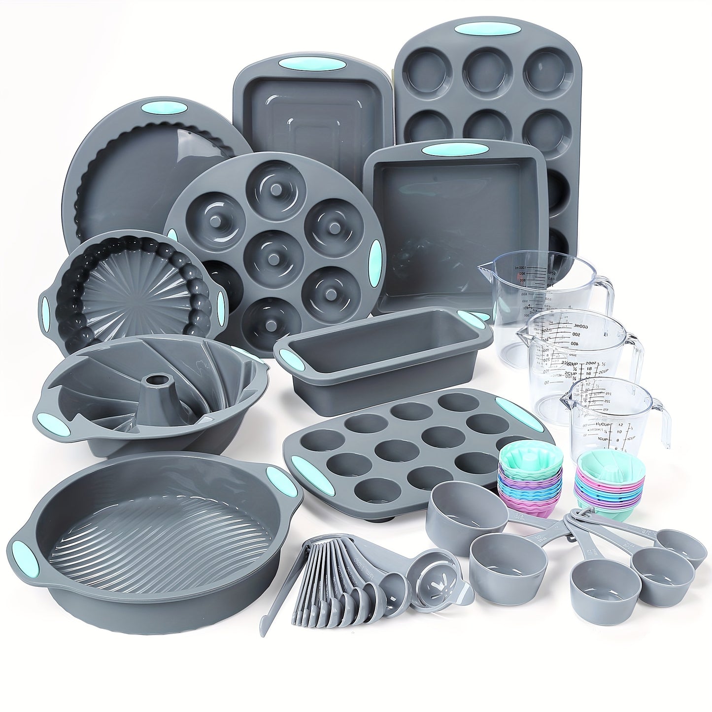 45pcs\u002Fset, Silicone Baking Set, Nonstick Bakeware Set Baking Cookie Sheets Cake Muffin Bread Pan, Loaf Pan, Cake Pan, Pizza Pan, Mini Cupcake Mold, Bundt Pan, Charlotte Cake Pan, Measuring Cup And Spoon, Baking Tools