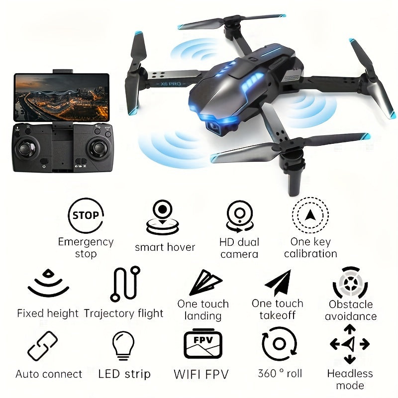 XKRC X6 Foldable Drone With Camera, Batteries, Obstacle Avoidance, Gravity Mode, And More - Comes With Carrying Bag!