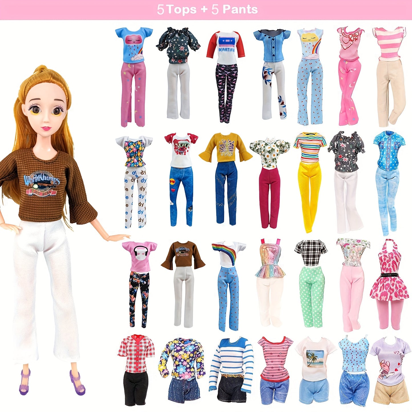 31Pack Doll Clothes And Accessories 5pcs Fashion Dresses 3pcs Gown Dresses 3 Bikini Swimsuits 5 Outfits 10 Shoes 5 Glasses For 11.5 Inch Doll