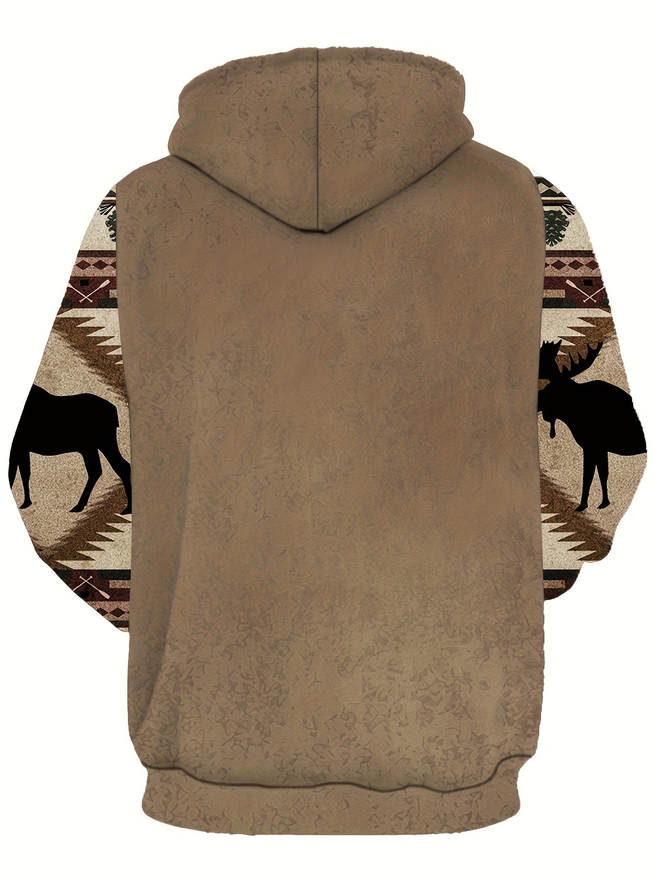 Plus Size Men's Stylish Loose Deer Pattern Hoodie With Pockets, Casual Breathable Long Sleeve Hooded Sweatshirt For City Walk Street Hanging Outdoor Activities, Men's Clothing