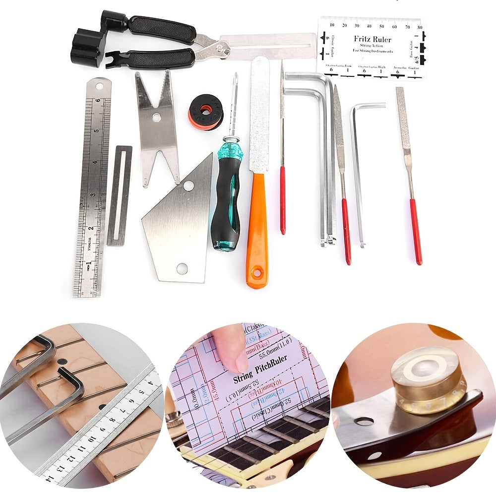 20pcs Complete Guitar Maintenance Kit - Includes String Winder, Action Ruler, Fret Sanding File, and More for Easy Repairs and Care