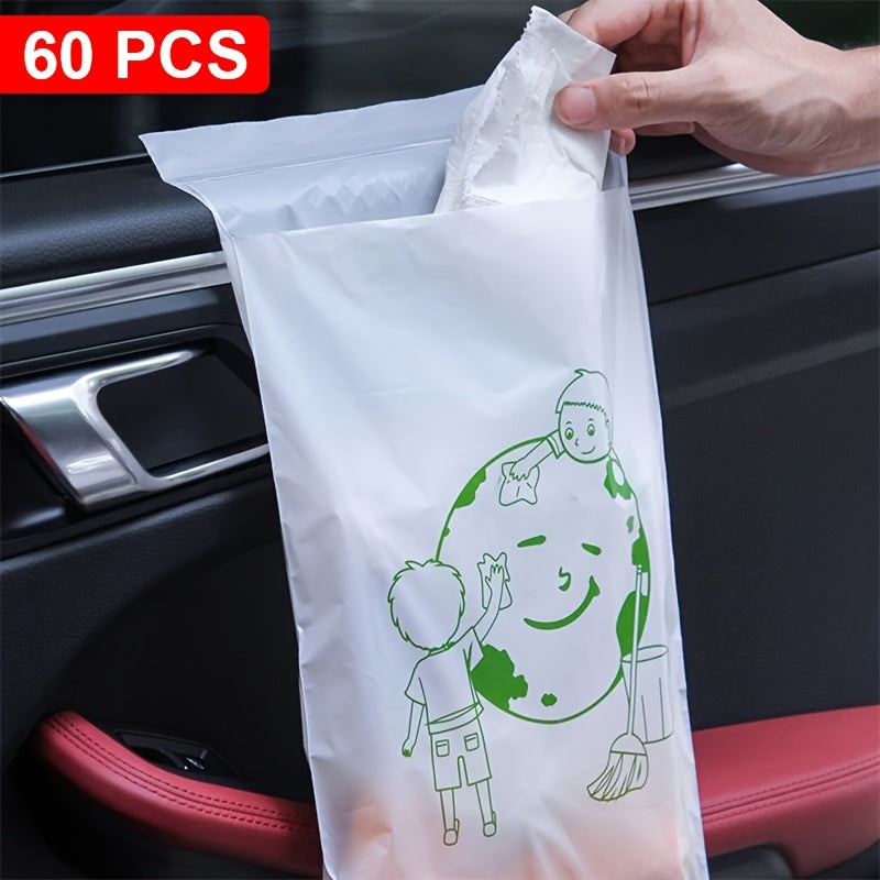 60PCS Portable, Stickable Car Garbage Bags - Disposable & Eco-Friendly Vomit Cleaning & Storage Solution