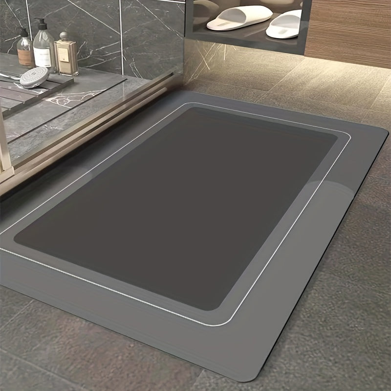 1pc Alfombra de baño de barro de diatomeas de secado rápido-Alfombra de ducha minimalista gris absorbente para el hogar y el baño, decoración de baño, decoraciones de baño