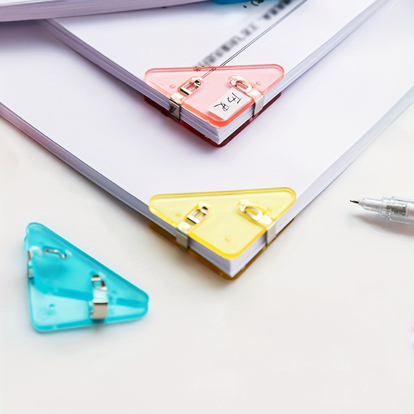 10pcs Multiple Colour Triangle Transparent File Edge Clip, Office School Supplies