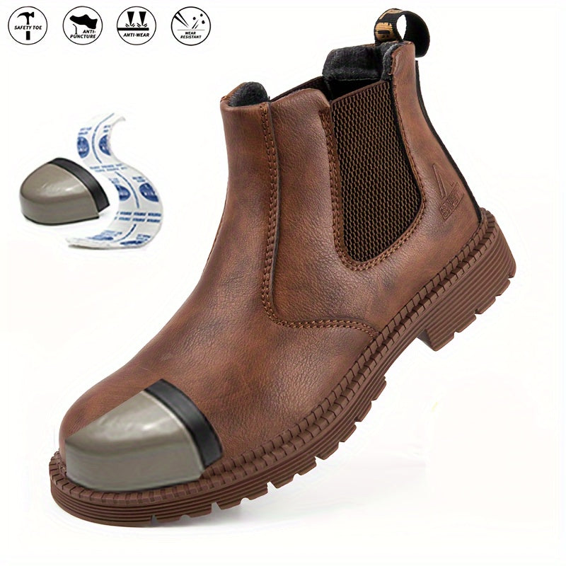 Botas de trabajo Chelsea para hombres, botas casuales antichoque con punta de acero para actividades al aire libre