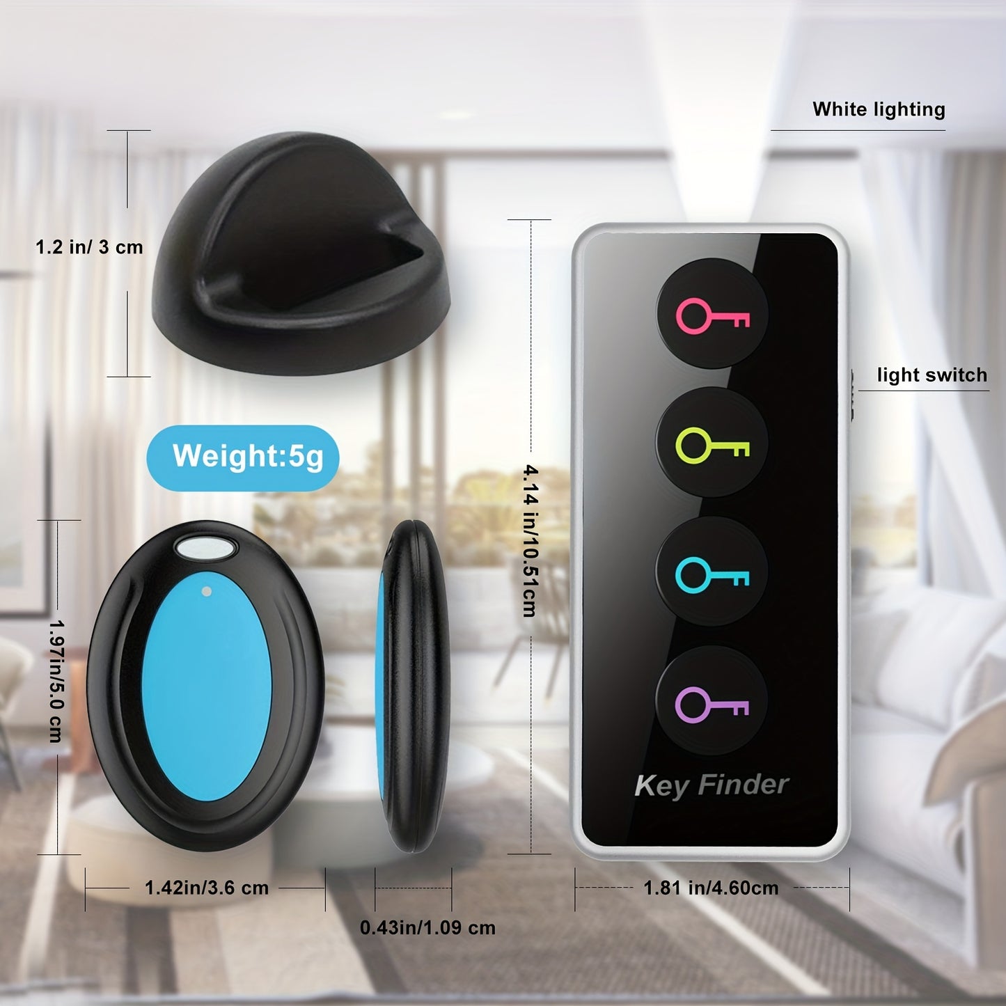 Key Finder Locator,Wireless Key Tracker,Remote Finder Tracking Device,Easy To Use,Perfect For Seniors,Tracker Tags For Finding Car Keys,Phones,Wallet,Remote Control,1 Transmitter & 4 Receivers Anti-Loss Device,gifts For Christmas