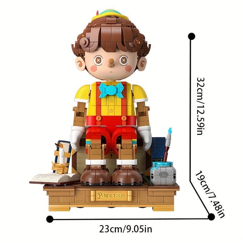 Serie de cuento de hadas Pinocchio bloque de construcción muñeca de marioneta movimiento conjunto con luces decoración exquisita caja de regalo, adecuado para adultos bloque de construcción amantes de Halloween regalo de Navidad