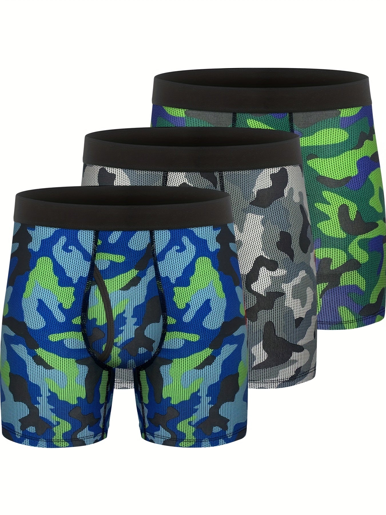 3 peças cuecas boxer com estampa de folha de desenho animado masculino